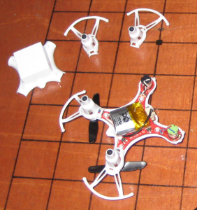 Quadcopter opened and ready for motor repair