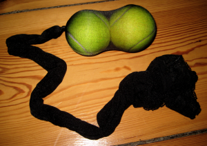 Tennis balls in nylon tights